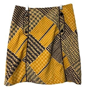 Anthropologie Maeve Velvet Houndstooth Patchwork Skirt—size 2